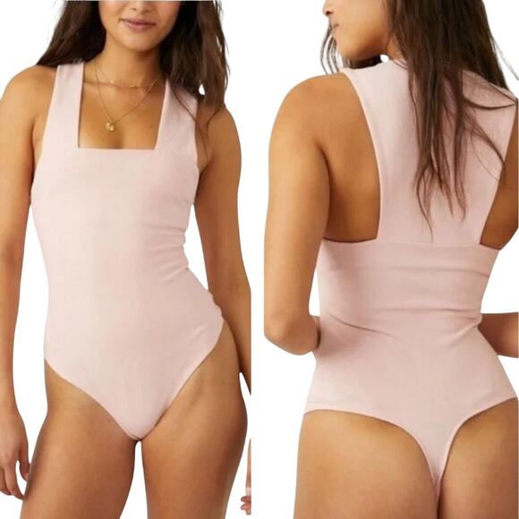 NWT FREE PEOPLE She's So Sleek Bodysuit Sz Small Silver Pink - Picture 1 of 7